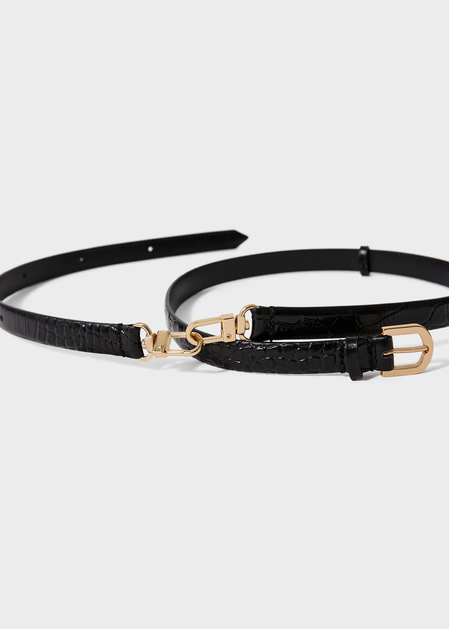 Double clasp croco-embossed belt black - Image 4